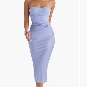 House of CB Teia sky draped corset midi dress NWT